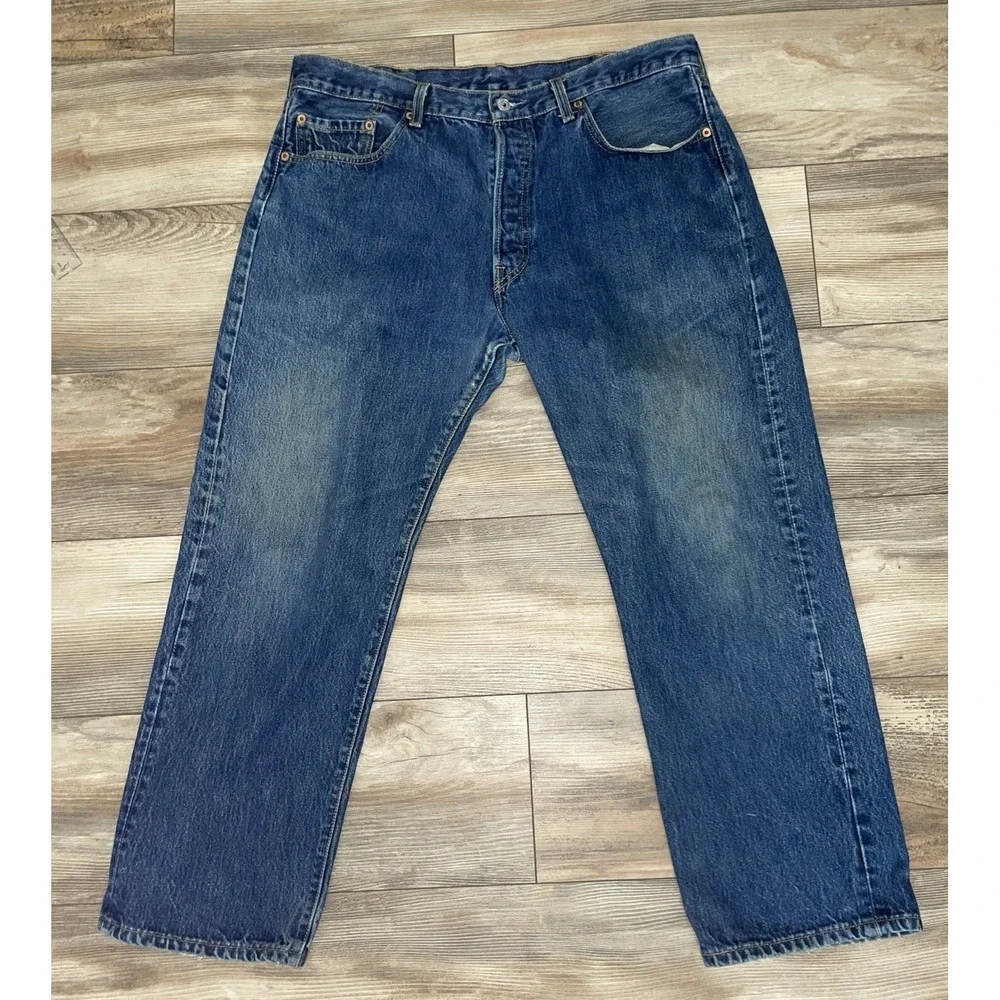 Levis 501 Straight Classic Jeans Mens Size 38x29 Dark Wash Denim Mid Rise